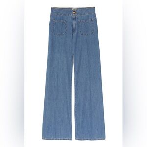 SEZANE high waisted wide leg jeans 6 light wash denim super flared flattering